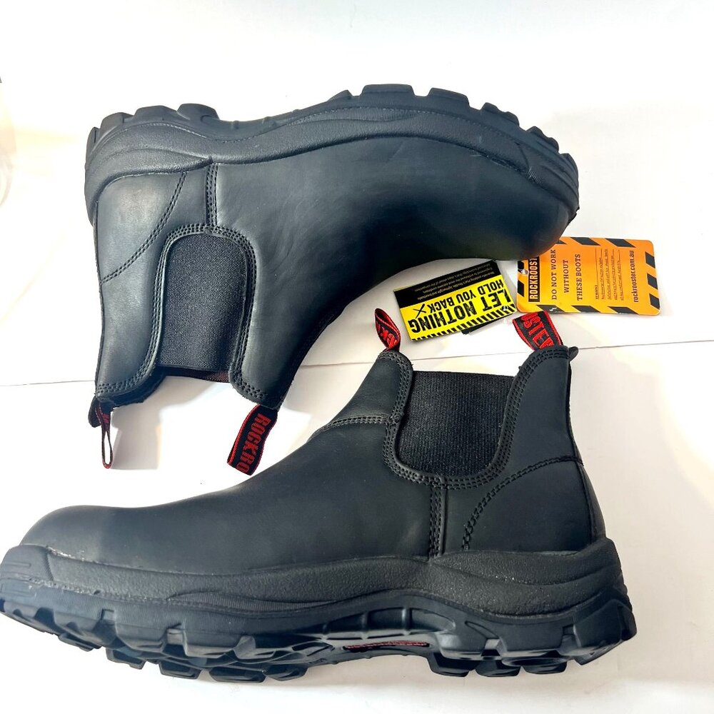 Rockbuster Black Safety Steel Toe Work Boots Men Black Leather Boots Size 11.5